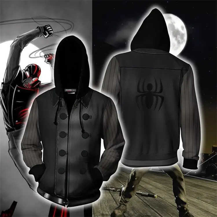 

Spider-Man Noir Cosplay Zip Up Hoodie Jacket men women 3D Printed Swearshirts Unisex Halloween Cosplay Costume hoodies