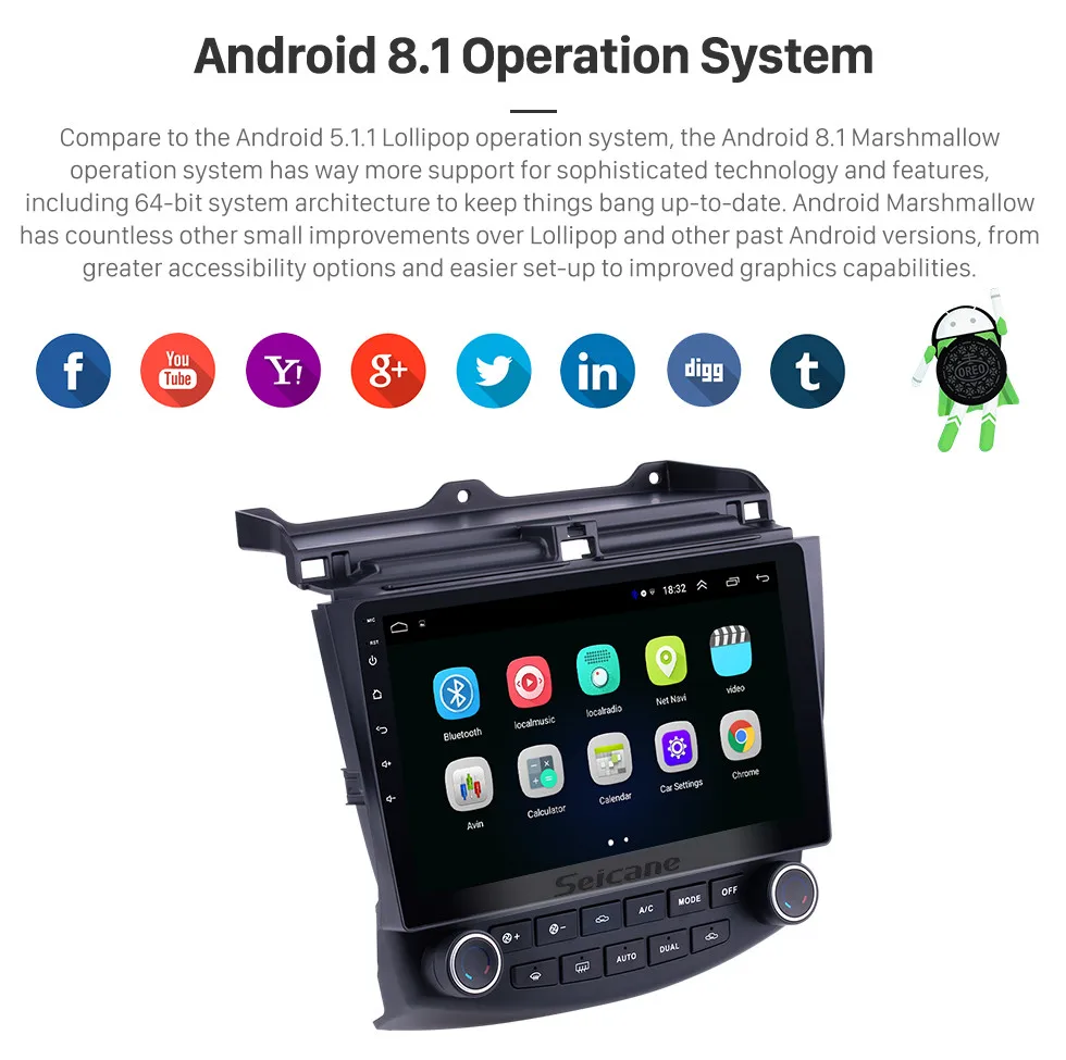 Cheap Seicane Car Android 8.1 GPS 10.1" HD 2Din Auto Radio For Honda Accord 7 2003 2004 2005 2006 2007 Stereo Player Quad Core 3G Wifi 4