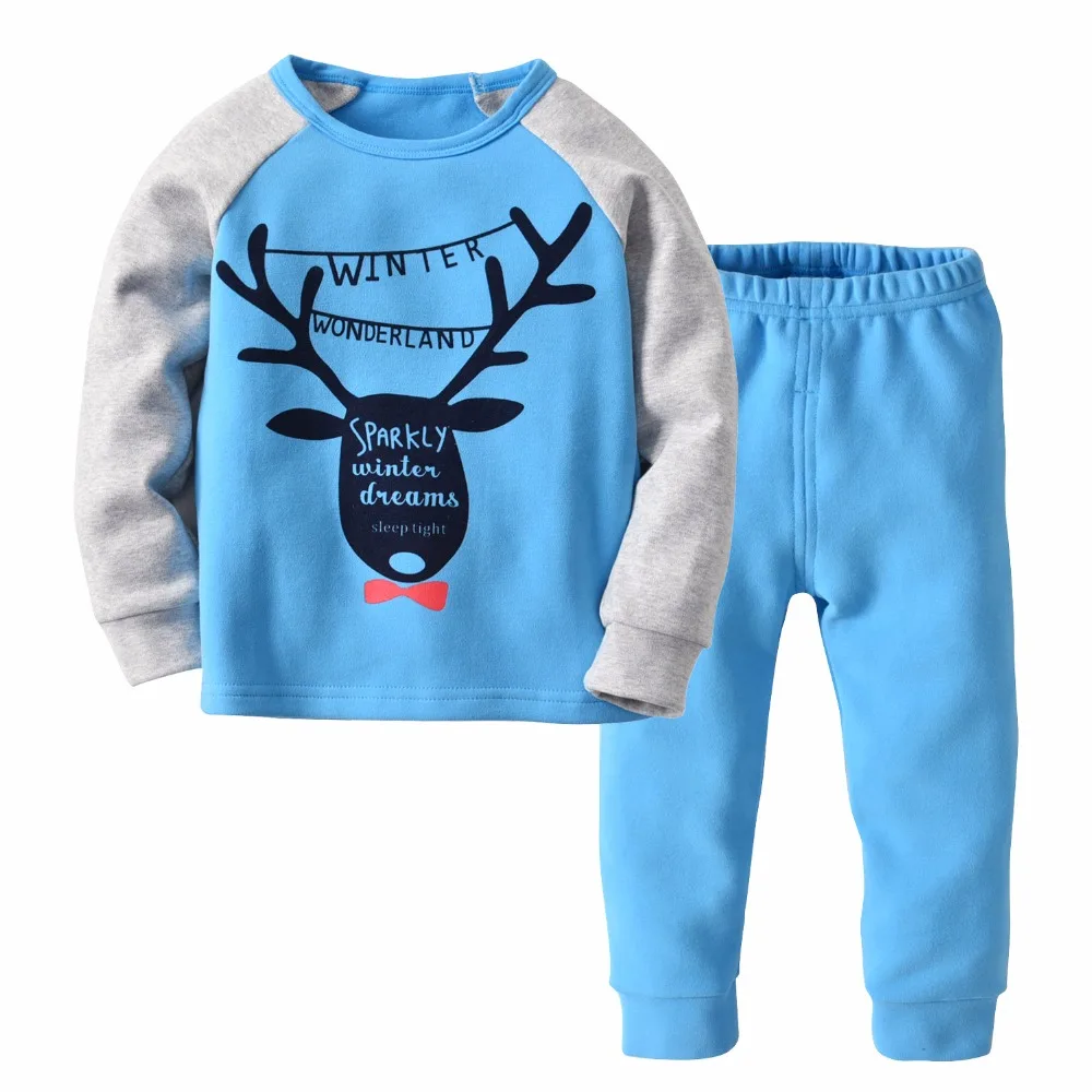 

Children's Home Clothing Peached Cotton Christmas Print Long-sleeved Boys Girls Home Pajamas Set Autumn Winter Height 90-160cm