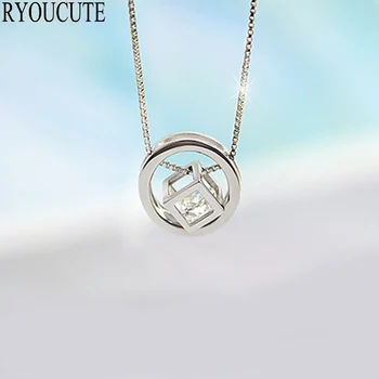 

New Arrivals 925 Sterling Silver Cube Box Necklaces for Women Cubic Zirconia Long Necklaces Bijoux Jewelry Wholesale