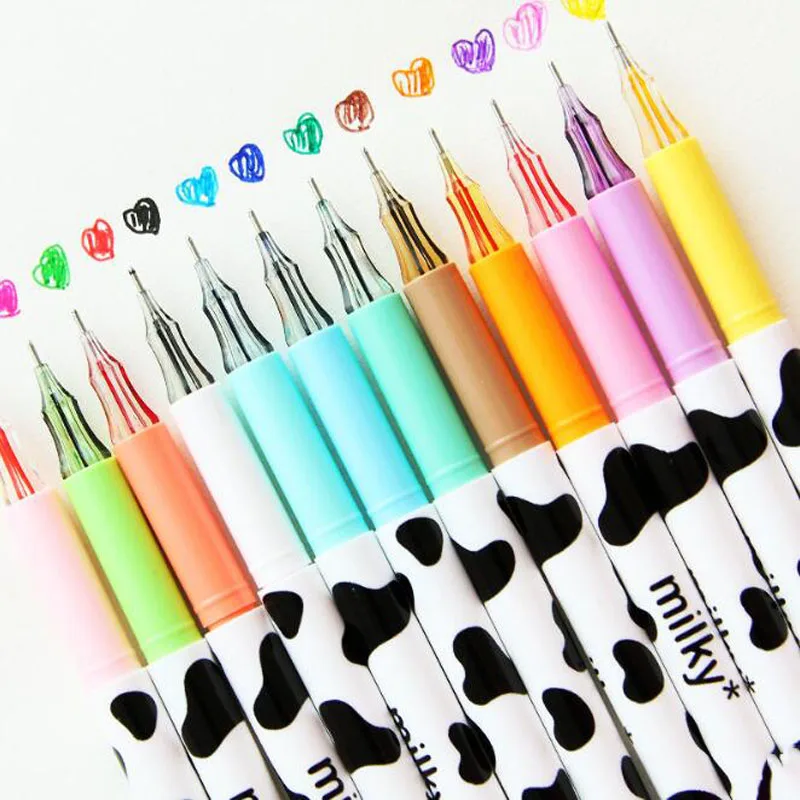 2pc Kawaii Milky Cow 12 Color Diamond Gel Pen Black Signature Pen Graffiti Painting School Supplies Stationery sketchbook diary for drawing painting graffiti soft cover black paper sketch book memo pad notebook office school supplies gift