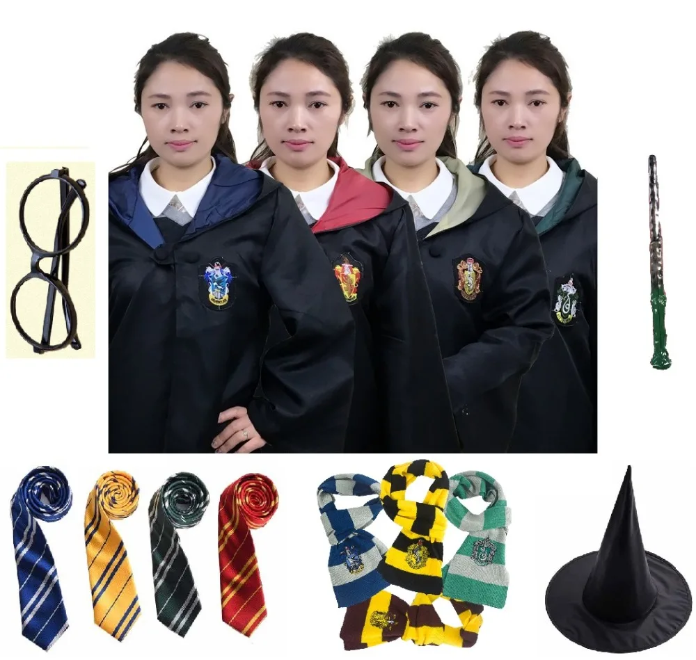 

Harry Cloak Cosplay Costumes Harri Potter Robe with Tie Scarf Potter Robe Ravenclaw Gryffindor Hufflepuff Slytherin Robe Cloak