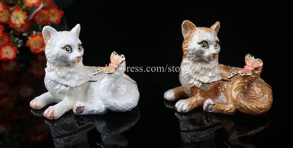 

Cute Cat Shaped Bejeweled Trinket Box Crystal Collective Box Kitty Cat Jewel Studded Snap Closure Jewelry/Trinket Box Figurine