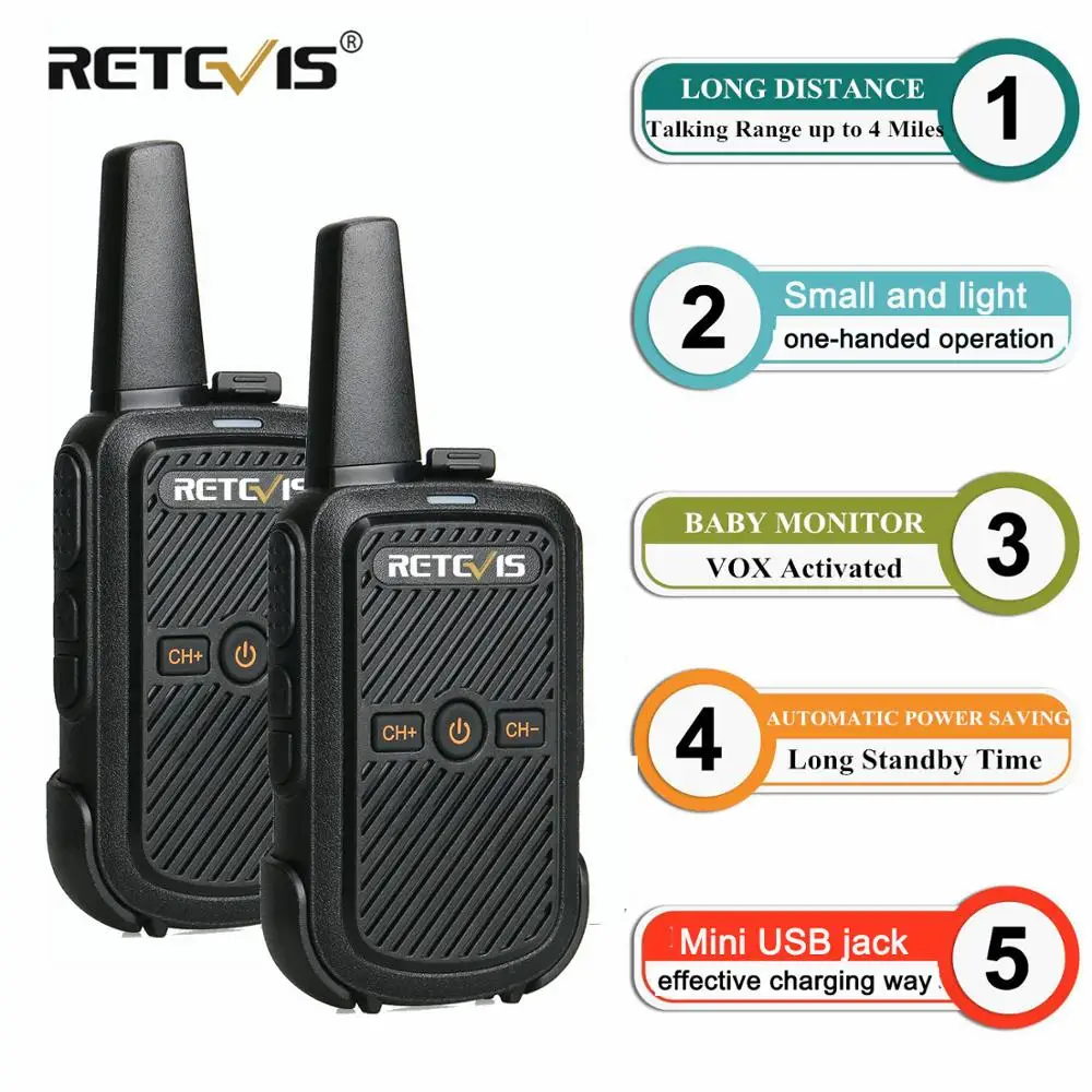 2pcs Retevis RT15 Mini Walkie Talkie Portable Two Way Radio Station UHF