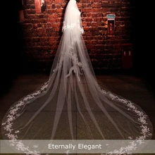 Реальные фотографии 3*3 м белый/слоновая кость Элегантный длина собора кружева края свадебная фата невесты с расческой свадебные аксессуары EE5003