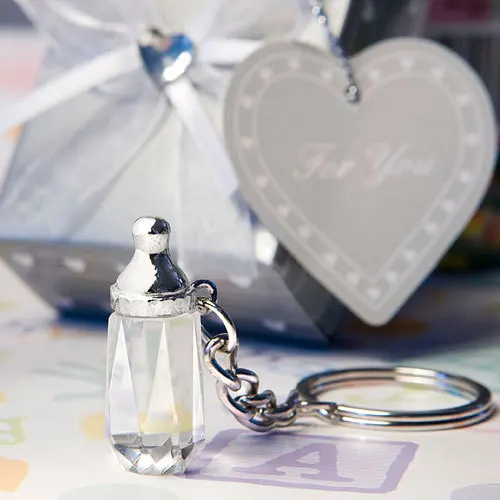 

50 pieces / lot New Baby Shower Gifts Gifts Baptism Guest Souvenirs Crystal Milk Bottle Keychain Keychain