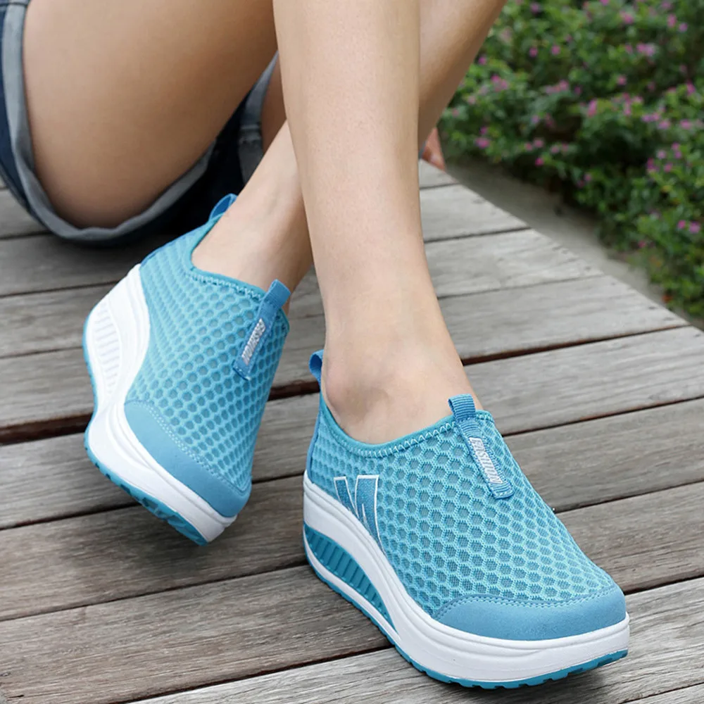 New Women's Shoes Casual Fashion Shoes Walking Platform Height Increasing Women Loafers Breathable Air Mesh Swing Wedges Shoe