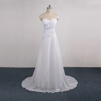 

Sweetheart A Line Pleat Sequined Cheap Price Lace Up New Design Wedding Gowns Chiffon White Ivory Wedding Dresses