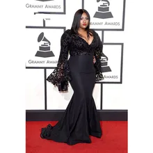 Grammy Awards плюс размер платья знаменитостей с длинным рукавом Jazmine Салливан сексуальное красное ковровое платье Черное Русалка вечернее платье