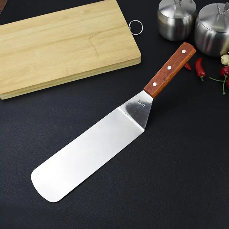 JIANDA кухонная утварь из нержавеющей стали для стейка с прорезями, круглая металлическая кулинарная лопатка, жареная лопата с деревянной ручкой - Цвет: GS017