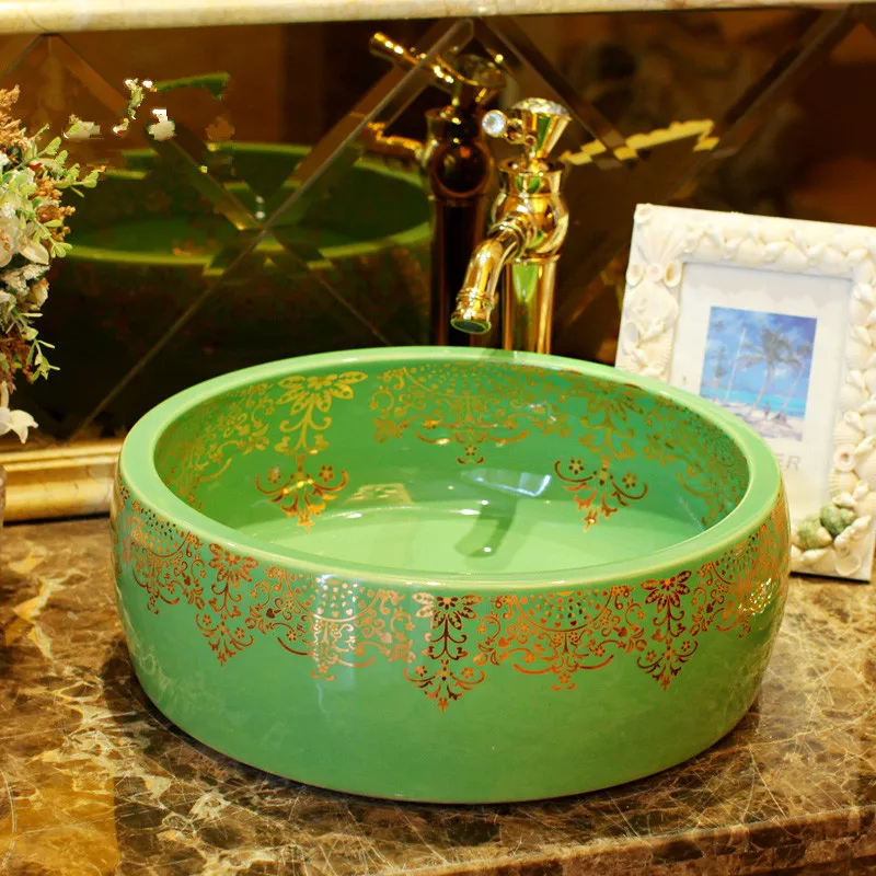 Green chinese wash basin sink bathroom sink bowl countertop Ceramic wash basin bathroom sinkin