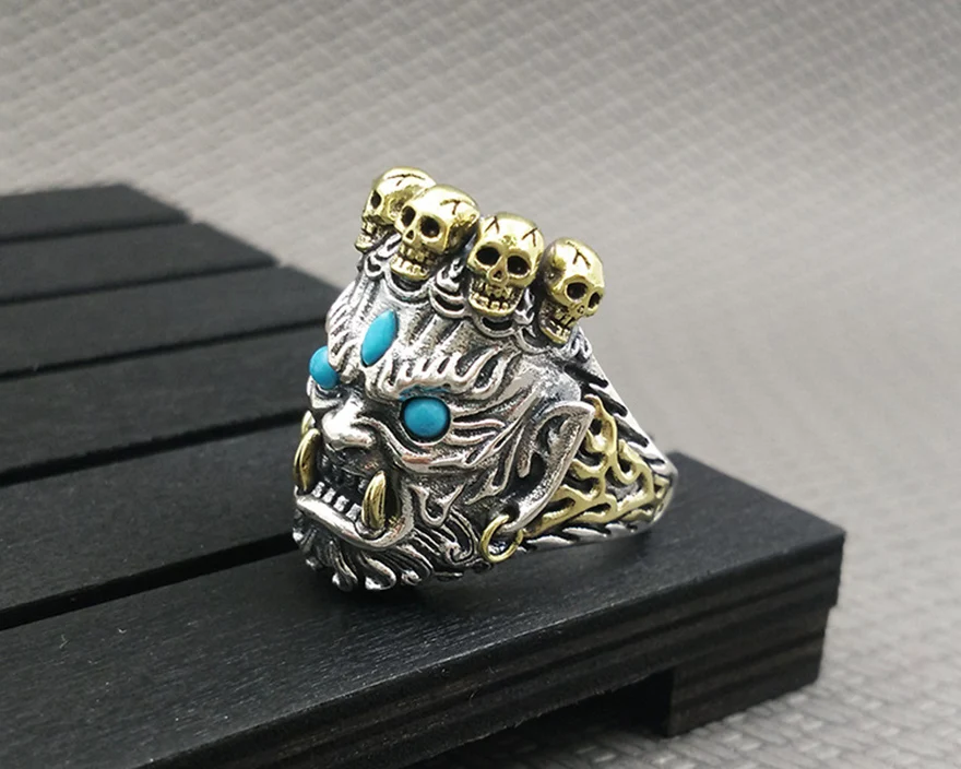 100% Настоящее серебро 925 пробы мужские кольца god of wealth & skull модное ювелирное