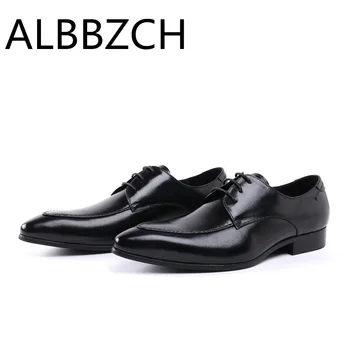 

Pointed toes genuine leather dress shoes men derby wedding shoes fashion sewing design quality cow leather work shoes size 37-44