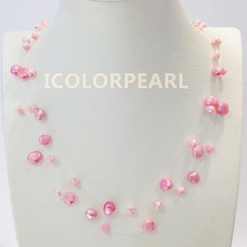

WEICOLOR Wholesale Price For Three-row Pink Real Natural Freshwater Fishline Pearl Necklace.Children's Jewelry!