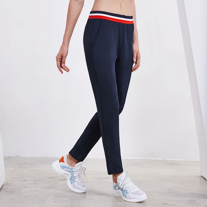 

BESGO Striped Print Drawstring Elastic Waist Sport Pants Female Breathable Multicolor Straight Leg Trousers Fitness Sportpants
