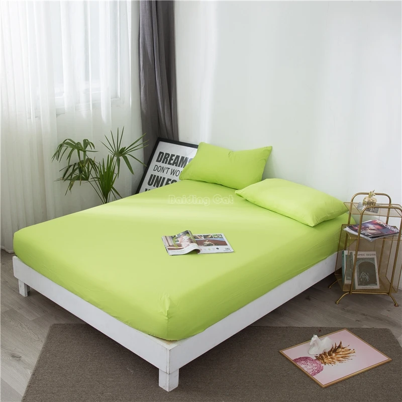 

1pcs Pure Green Fitted Sheet Super Soft Mattress Cover Four Corners with Elastic Band Solid Color Bed Sheet Single Double Size