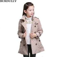 BURBULLY 2017 D’hiver Filles Manteau Enfants Invisible Diamant en forme de treillis Vêtements Enfant Style Long Double Breasted Mince Costume