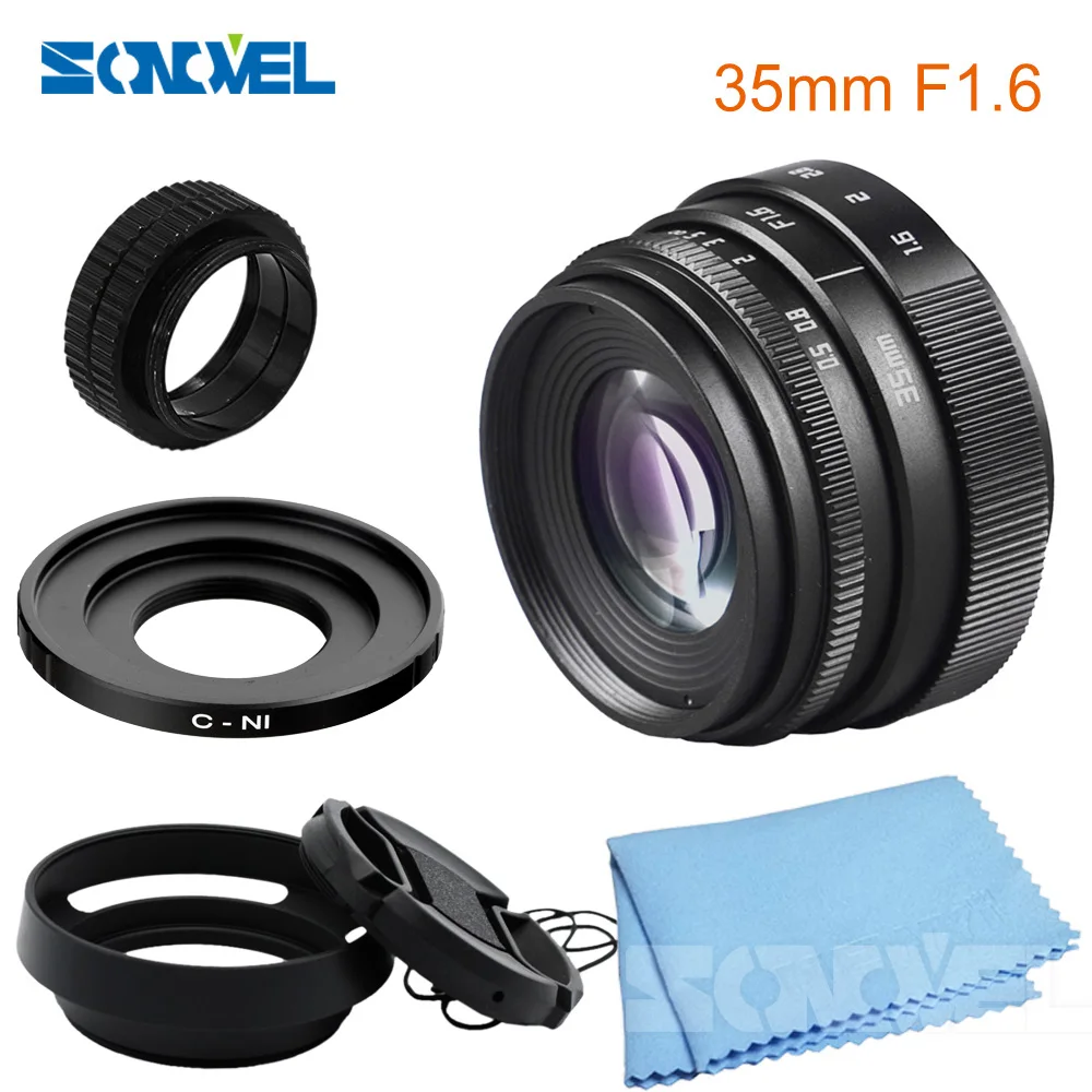 35mm F1.6 CCTV Lens C Mount Camera Lens +Lens Hood kit For Nikon 1 AW1