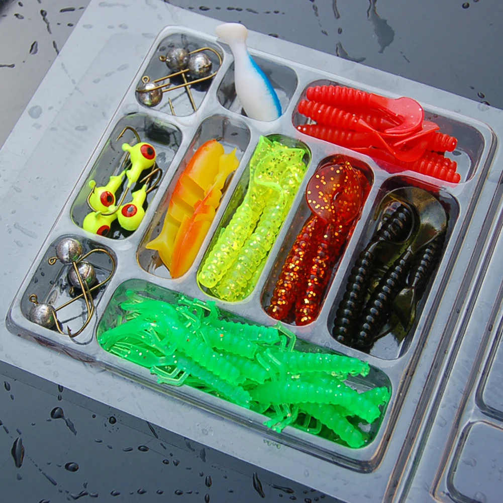 35Pcs/Box Fishing Lure Set With Box Hook Artificial Kit Worm Shrimp