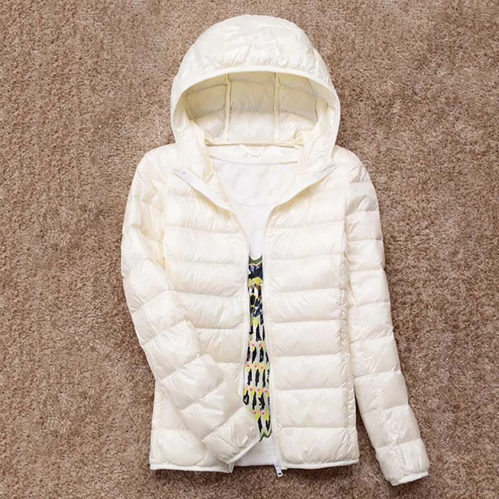 remarkable  2018 New Winter Warm Ultra Light 90% White Duck Down Jacket Women Down Coat With Bag Women Thin Hoo