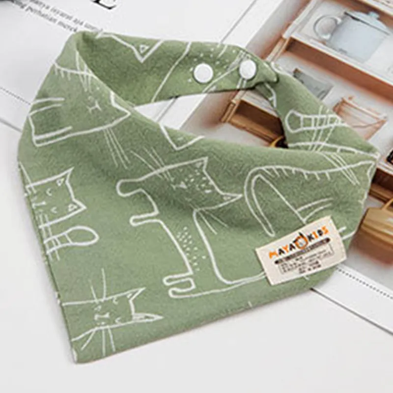 Cotton Linen Triangular Baby Bandana Bibs Cute Cat Pattern Infant Boys Girls Absorbent Burp Cloth for Drooling and Teething Saliva Towel (5)
