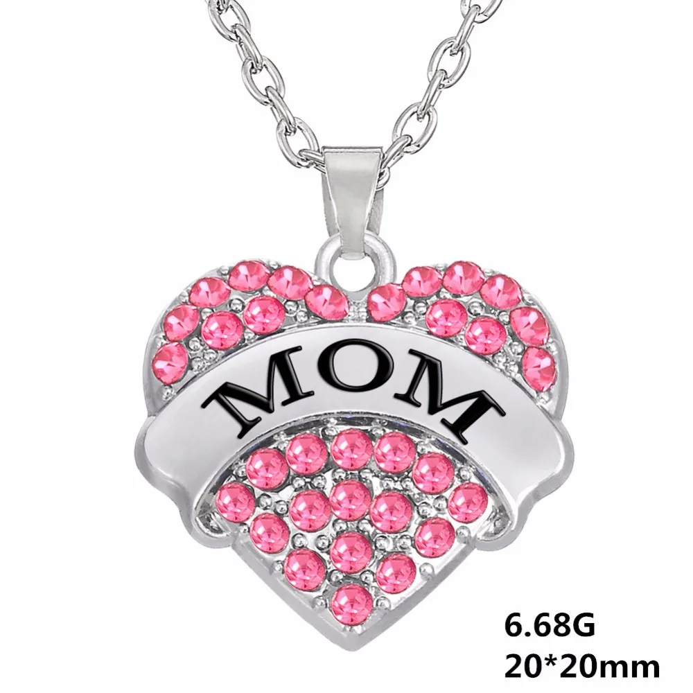 5PCS Heart Love MOM Necklace 4 Colors Crystal Pendant Cross Chain