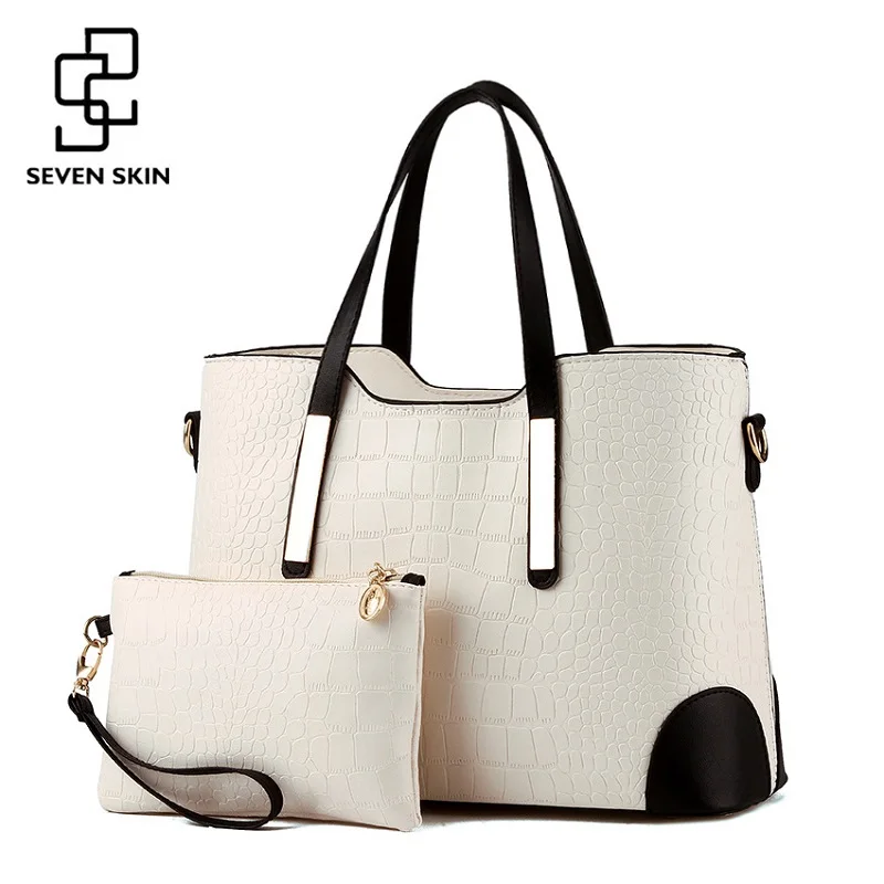 سبعة الجلد جلد المرأة حقيبة فاخرة حقيبة ساعي الإناث الأعلى مقبض حقائب كتف السيدات التمساح نمط المحافظ و حقائب