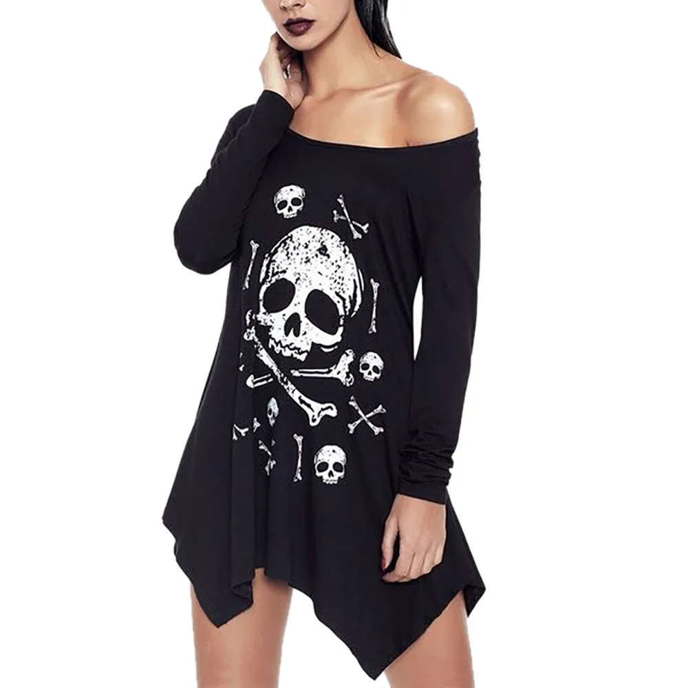 Women'sT shirtLongSleeveHalloweenSkullPrinteO NeckLongCasualBigSizeFemaleS XLTopsClothescamisetamujerverano