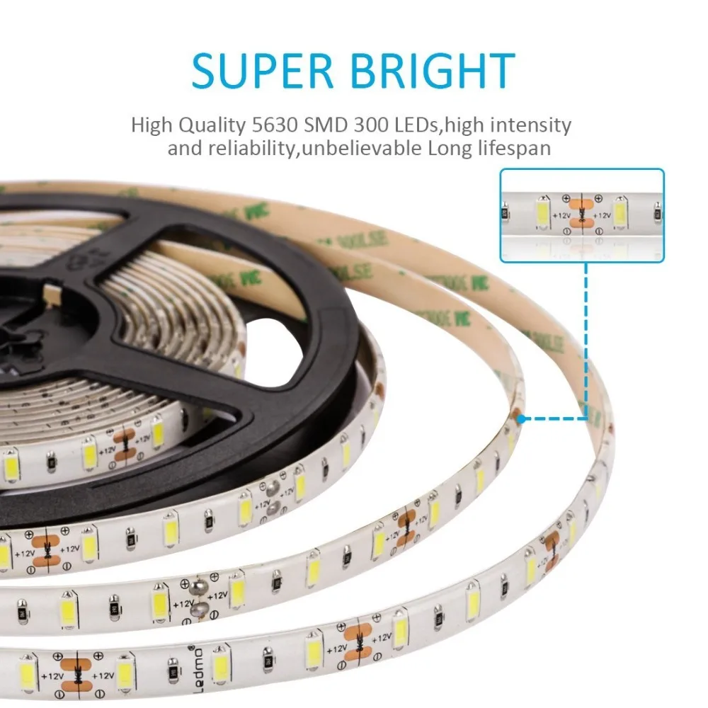 5630 SMD LED Flexible Strip Light IP65 Waterproof Led Ribbon White 60 LEDs/m 5m/Roll | Лампы и освещение