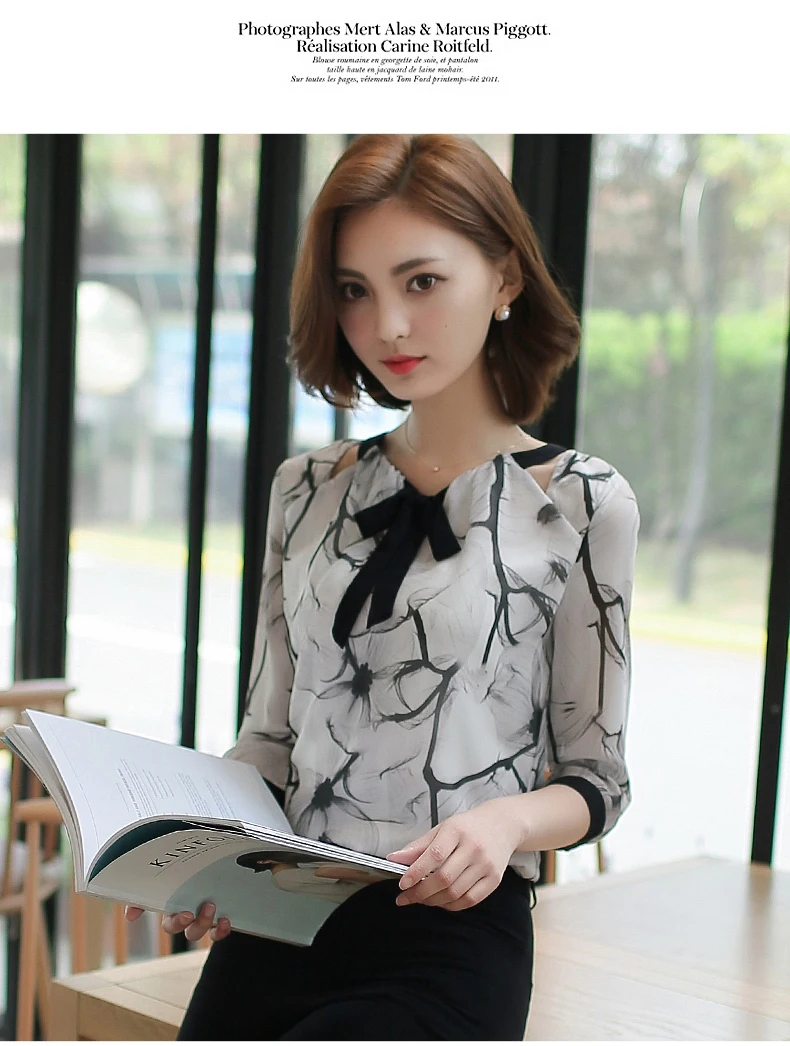 FREE SHIPPING Women Chiffon Blouse Printed OG0774