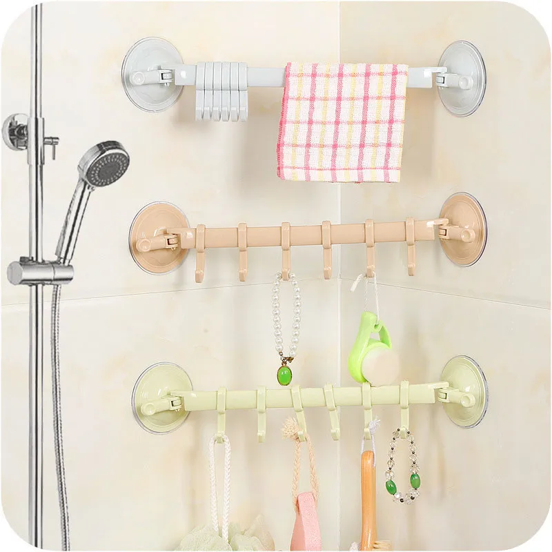 

TTLIFE 1PC Adjustable Rack Double Suction Cup Towel Rack Hanging Shelves Hook Holder Lock Type Sucker Kitchen Bath Accessories