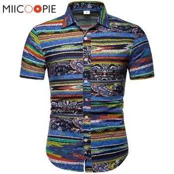 

Summer Floral Printed Short Sleeve Hawaiian Shirt New Men Casual Multicolor Stripes Chemise Homme Large Size Linen Mens Shirts