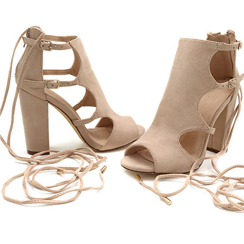 Beige High Heels Pop Toe Sandals Gladiator Shoes