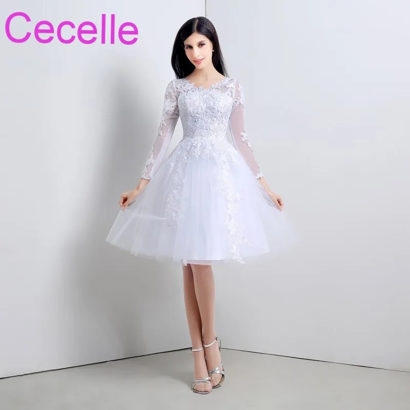 Informal Knee Length Short Wedding Dresses 2019 With Long Sleeves