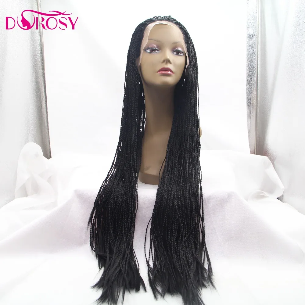 DOROSY волосы высокотемпературный волоконный парик Синтетический кружевной передний парик длинные прямые черные Вязанные косички для африканских женщин
