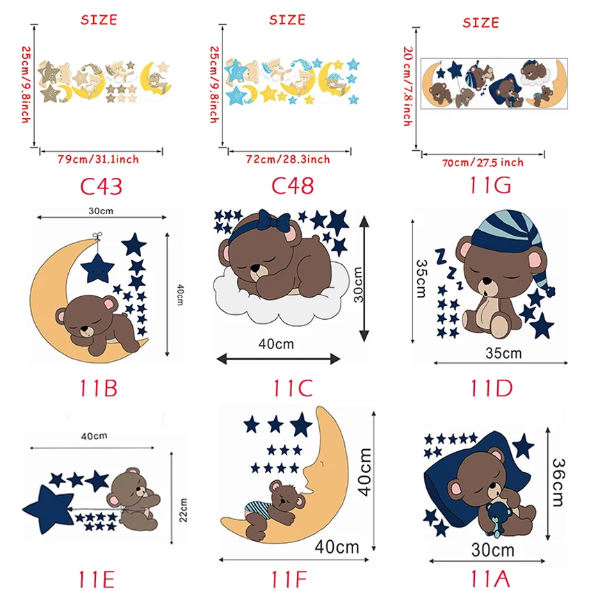 Милые Мультяшные Медведи детские наклейки на стену звезда ПВХ детская комната украшение для детской комнаты украшение для дома художественные наклейки Животные обои