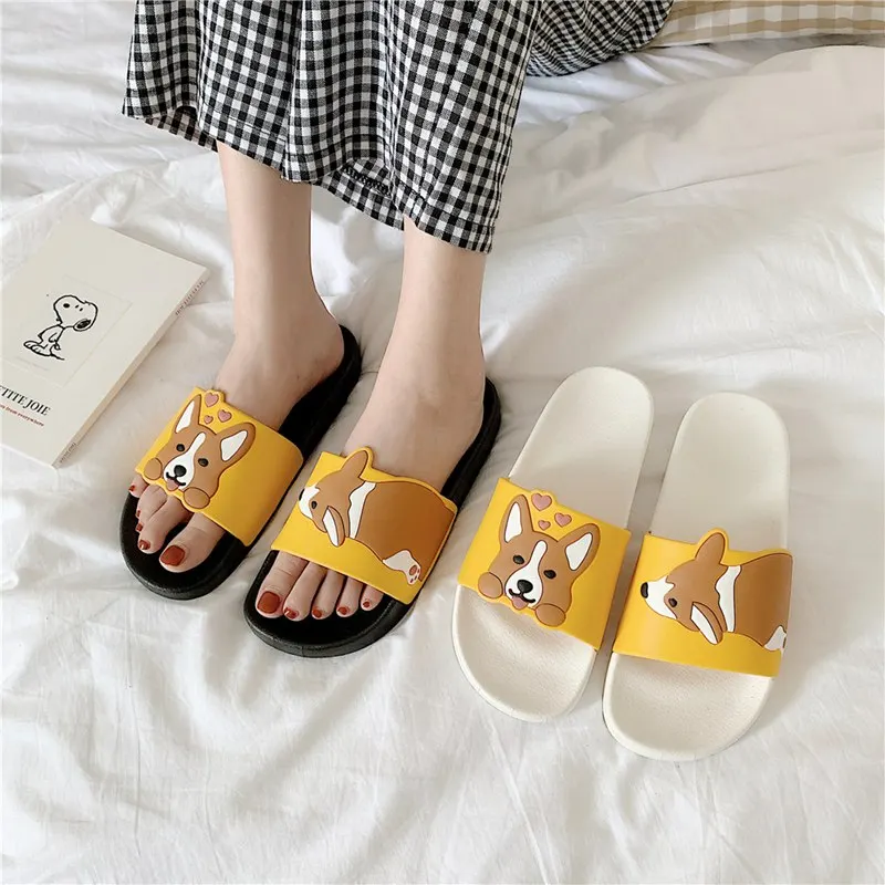 Summer Cartoon Women Shoes Kawaii Dog Animal Slippers Comfort Rubber Sliders Outside Indoor Sandals Cute Students Slip On Female