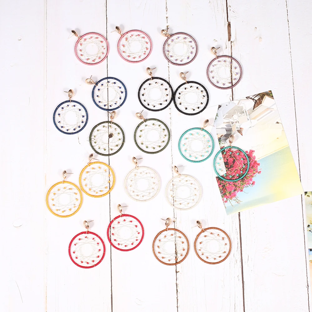 

10colors dream net round pendant wire beads earrings women summer earrings jewelry