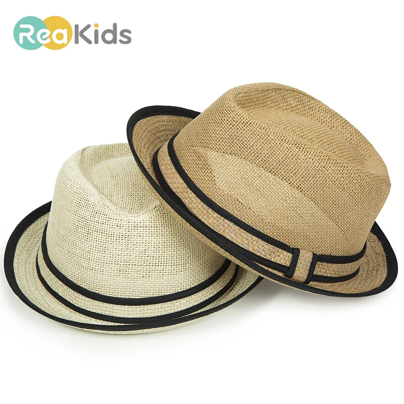 

REAKIDS Summer Cap Girls Boys Sun Baby Cap Children Kids Beach Straw Hat Jazz Hat Outdoor Breathable Hats Dome