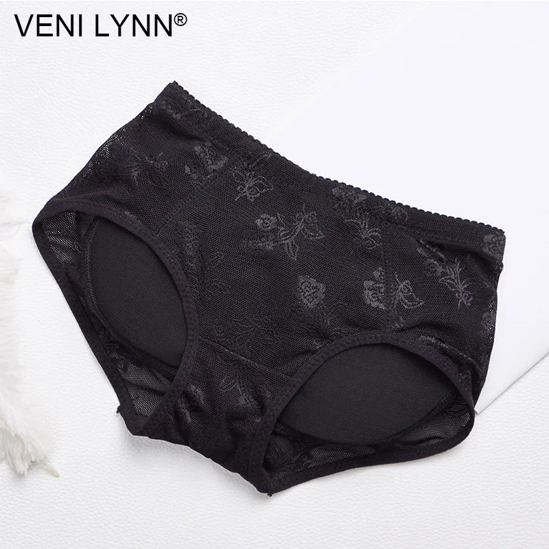 VENI LYNN Lace Removable Foam Pads Padded Panties with Fake Ass Lifter Increase Butt Push Up Shape Enhancing Briefs Underwear - Цвет: Черный