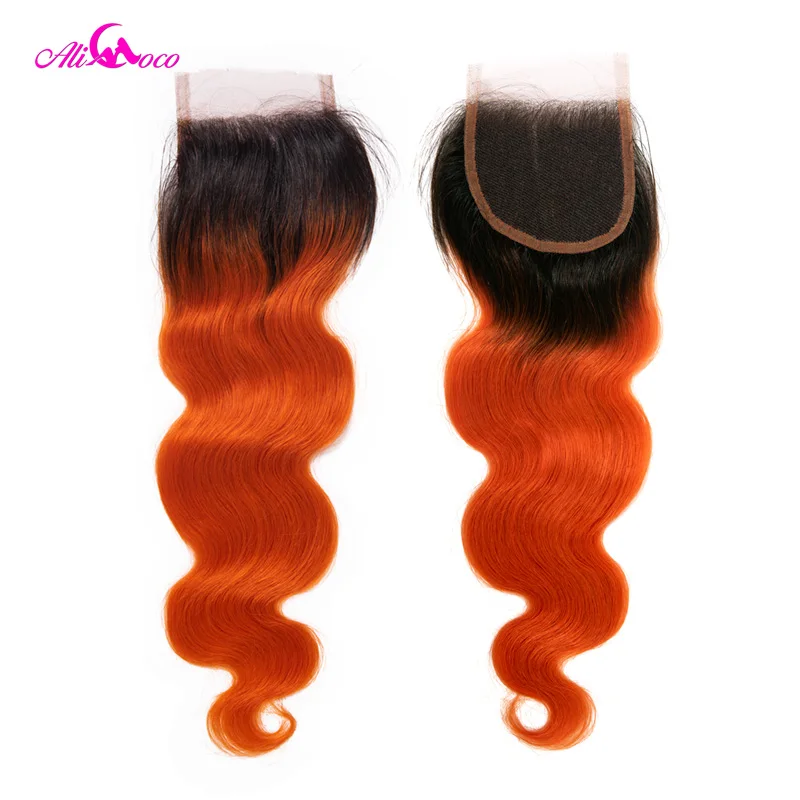 Ali Coco Бразильская волна тела с закрытием 1B/оранжевый цвет 10-28 дюймов человеческих волос 3/4 пучков и сделки remy наращивание волос