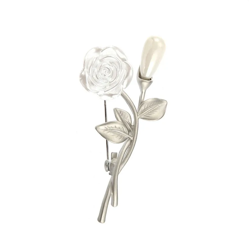 Matte Silver Plated Camellia Flower Brooch Bridal Wedding Party Pin Jewelry Elegant Broches for Women Simulated Pearl Brooches (4)