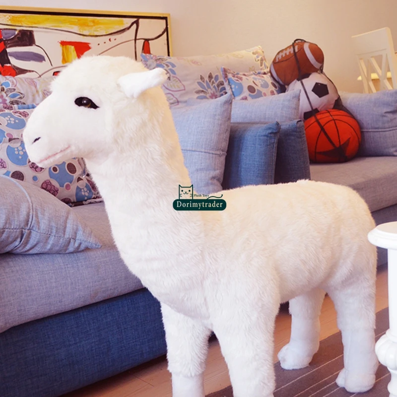 Dorimytrader Simulated Alpaca Plush Chair Stuffed Realistic Animals Sheep Toys Decoration Ride on the Back 78cm x 25cm x 76cm
