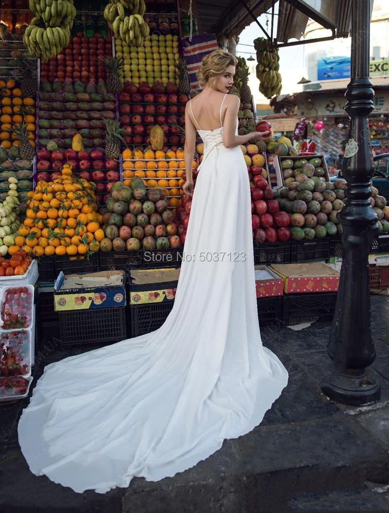 Пляжные свадебные платья трапециевидной формы Vestido De Novias с v-образным вырезом из шифона/на бретельках свадебное бохо-платье для свадьбы невесты Longo