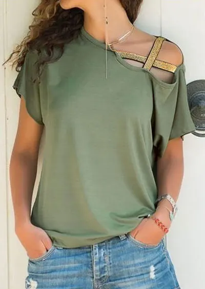 

2019 new stylish slanted shoulder short sleeve t-shirt Three-color ladies casual sexy short-sleeved T-Shirt youthful girl's shor