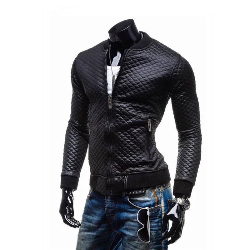 

2019 Slim new men's plaid quilted PU leather short paragraph jacket thick collar casual washed leather motorcycle jacket Y1