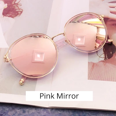 Ralferty Korea Style Round Sunglasses Women Vintage Retro Mirrored Sunglass Female Sun Glasses For Women lunette Oculos M7098 - Lenses Color: Pink Mirror