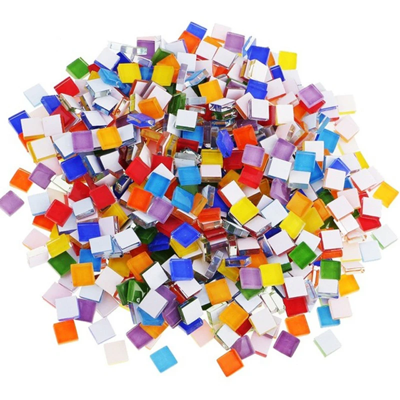 

500pcs/pack DIY Mosaic Making Tiles for Art Crafts Creation Square Candy Mosaic Tiles Transparent Glass Tessera Home Decor