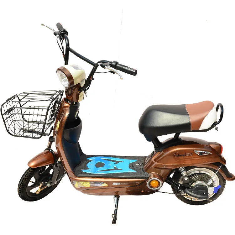 Flash Deal Electric Vehicle Adult Two Round Electric Power Bicycle Mini A Storage Battery Car New Pattern Electric Bicycle Mocha 14