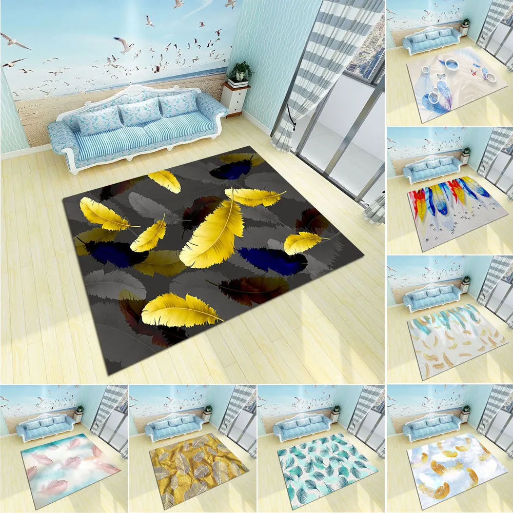 

Nordic Colorful Feather Carpets Soft Flannel Area Rugs Parlor Kids Room Anti slip Large Baby Crawling Mat Rug Living Room Carpet